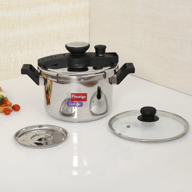 PRESTIGE Clip-On Stainless Steel Pressure Cooker With Glass Lid Accessory- 5 L