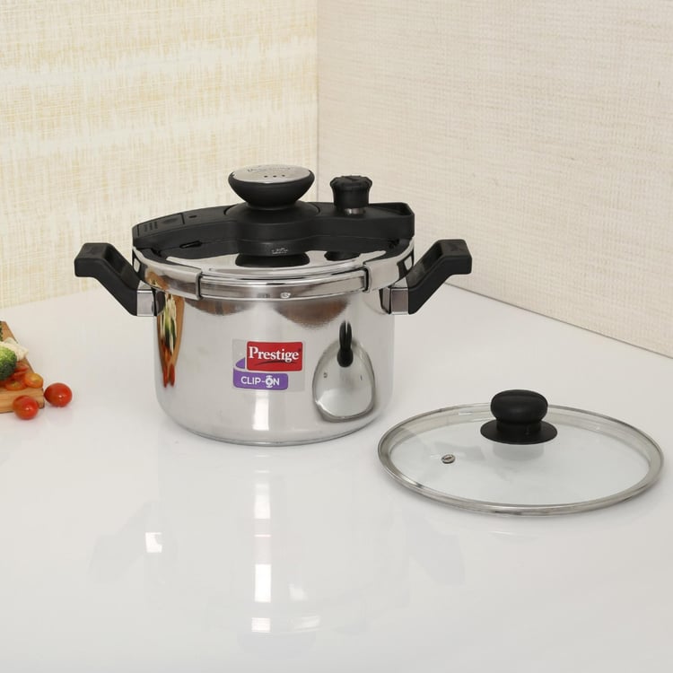 PRESTIGE Clip-On Stainless Steel Pressure Cooker With Glass Lid Accessory- 5 L