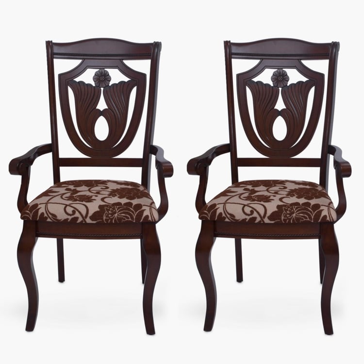 Mulex Set of 2 Rubber Wood Dining Chairs with Arms - Brown