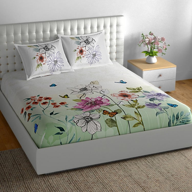 SPACES Essentials Floral Printed Double Bedsheet- Set Of 3 Pcs.