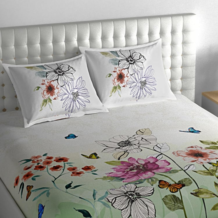 SPACES Essentials Floral Printed Double Bedsheet- Set Of 3 Pcs.
