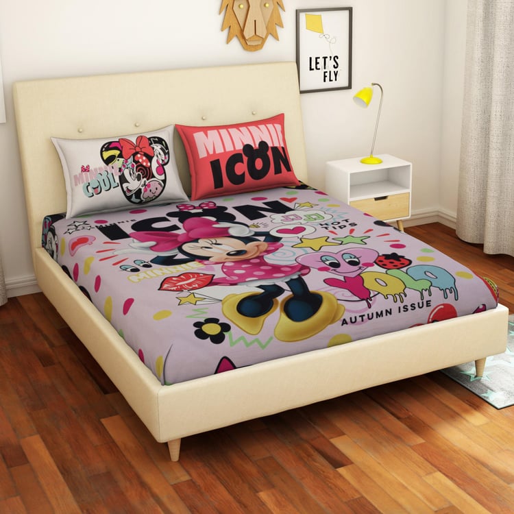 SPACES Kids Pink Printed Cotton King Size Bedsheet Set - 229x274cm - 3Pcs