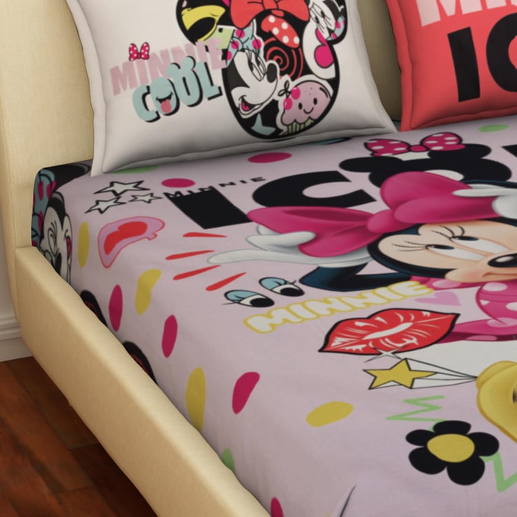 SPACES Kids Pink Printed Cotton King Size Bedsheet Set - 229x274cm - 3Pcs