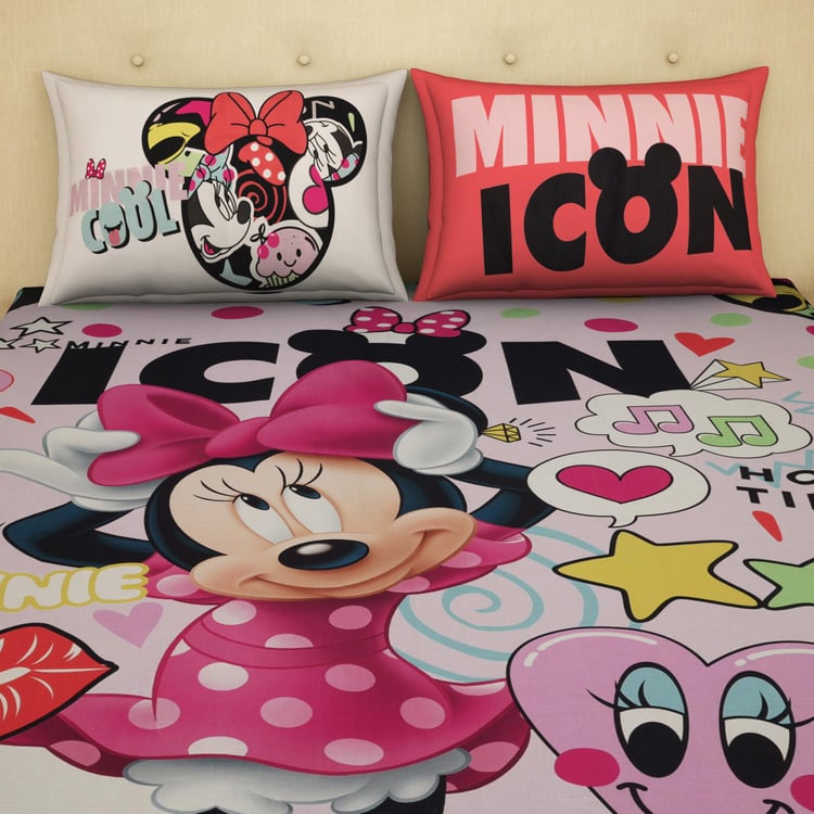 SPACES Kids Pink Printed Cotton King Size Bedsheet Set - 229x274cm - 3Pcs