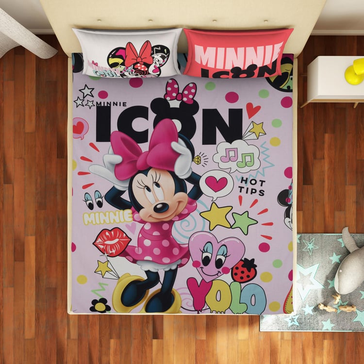 SPACES Kids Pink Printed Cotton King Size Bedsheet Set - 229x274cm - 3Pcs