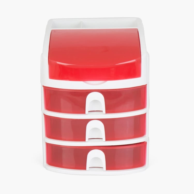 Regan Connor Red Solid Rectangular Three Tier Mini Drawer Cabinet Polypropylene - 20 cm x 22 cm