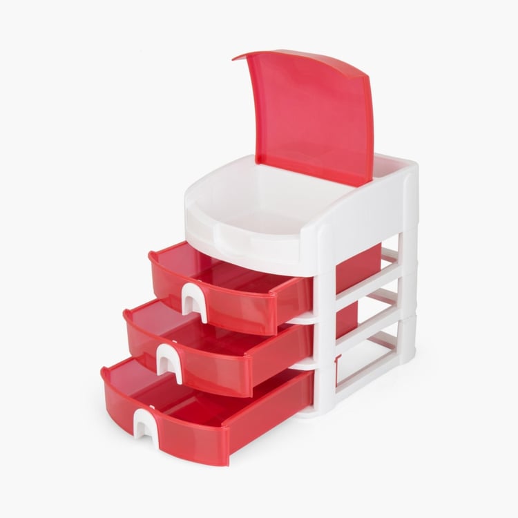 Regan Connor Red Solid Rectangular Three Tier Mini Drawer Cabinet Polypropylene - 20 cm x 22 cm