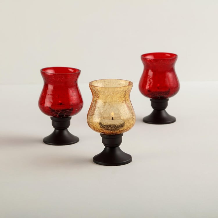 Raga Set of 3 Mini Glass Crackle Hurricane Candle Holder
