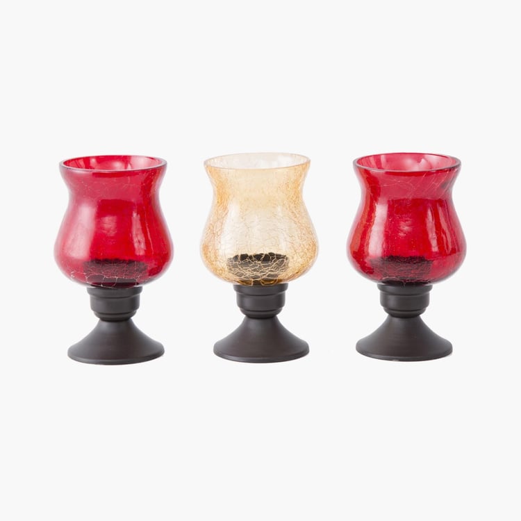 Raga Set of 3 Mini Glass Crackle Hurricane Candle Holder