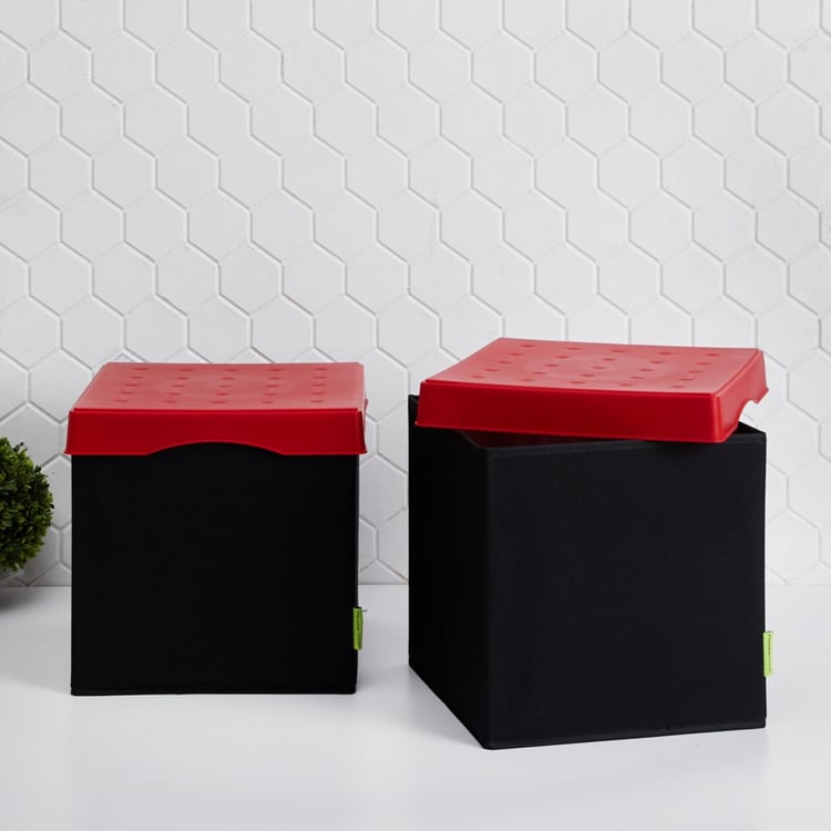 Sanderson Solid Square Sit-And-Store Collapsible Ottoman- Set Of 2 Pcs.