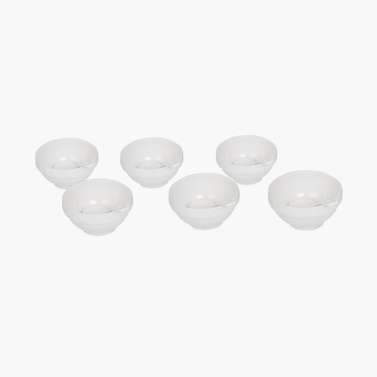 Theon Solid Sets - Porcelain - Soup Bowl 11 cm x 11 cm x 6 cm, 13 kg - Spoon 4 cm -White -Microwave Compatible