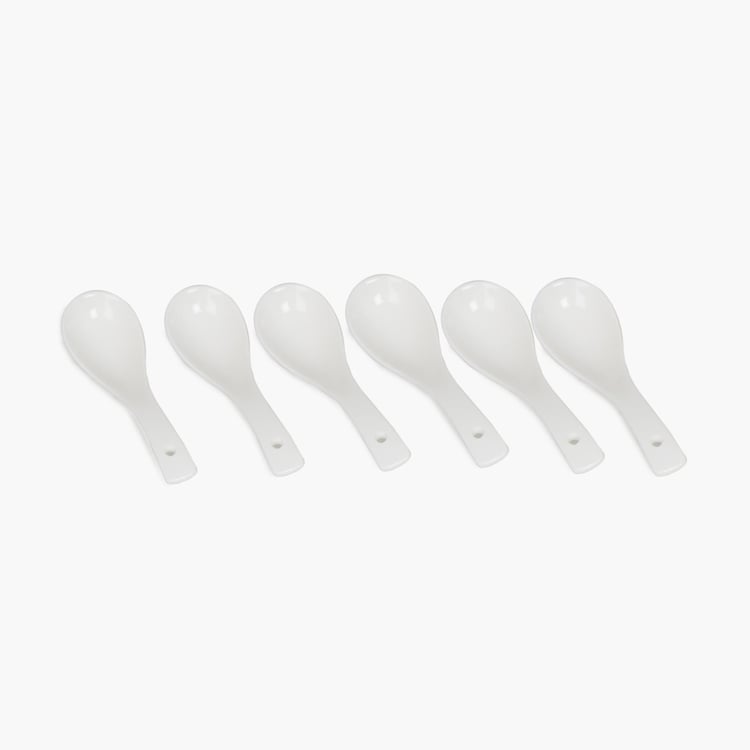 Theon Solid Sets - Porcelain - Soup Bowl 11 cm x 11 cm x 6 cm, 13 kg - Spoon 4 cm -White -Microwave Compatible