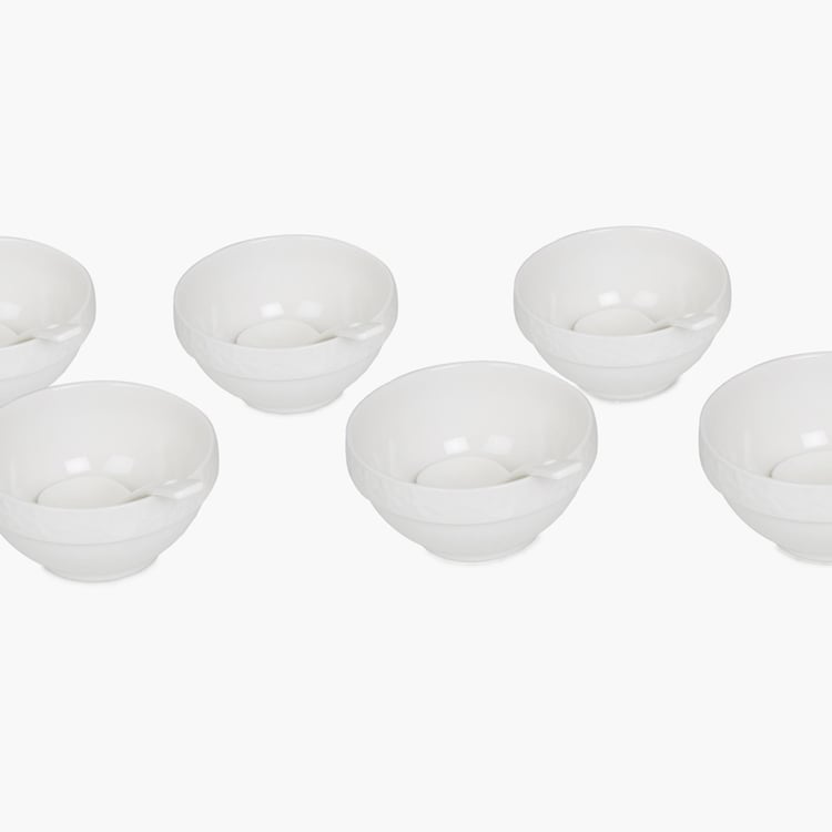 Theon Solid Sets - Porcelain - Soup Bowl 11 cm x 11 cm x 6 cm, 13 kg - Spoon 4 cm -White -Microwave Compatible