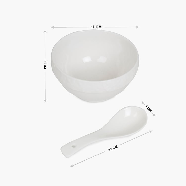 Theon Solid Sets - Porcelain - Soup Bowl 11 cm x 11 cm x 6 cm, 13 kg - Spoon 4 cm -White -Microwave Compatible
