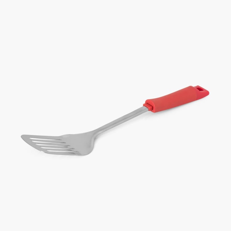 Elite-Magnus Solid Spatulas Stainless Steel - Slotted Turner - 37 cm x 7.5 cm - Red
