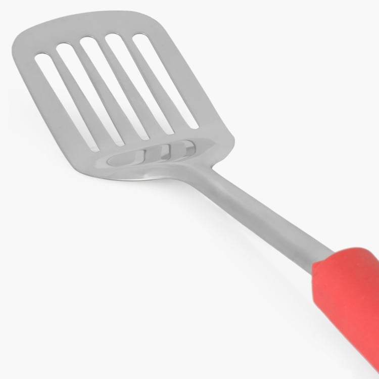 Elite-Magnus Solid Spatulas Stainless Steel - Slotted Turner - 37 cm x 7.5 cm - Red