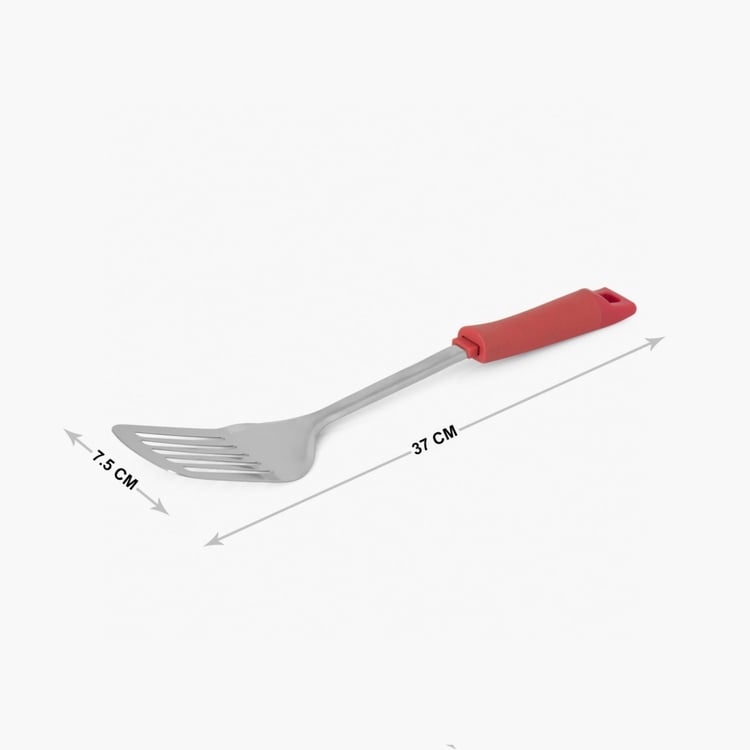 Elite-Magnus Solid Spatulas Stainless Steel - Slotted Turner - 37 cm x 7.5 cm - Red