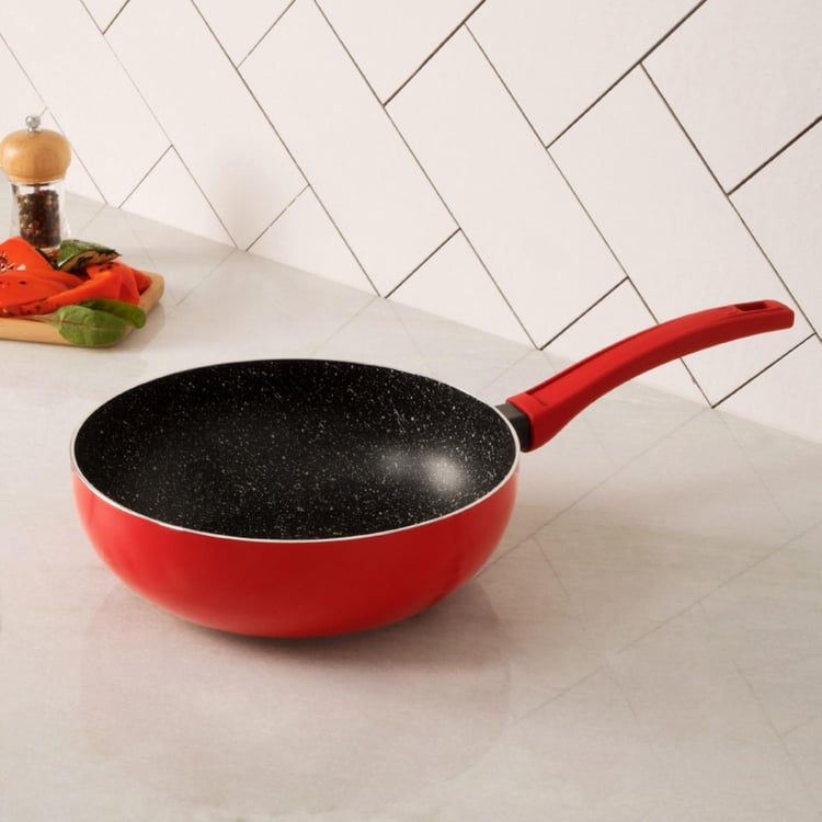 Elite Magnus Textured Frying Pan - Metal - Wok Pan With Lid - 44 cm x 24 cm x 8 cm - Red