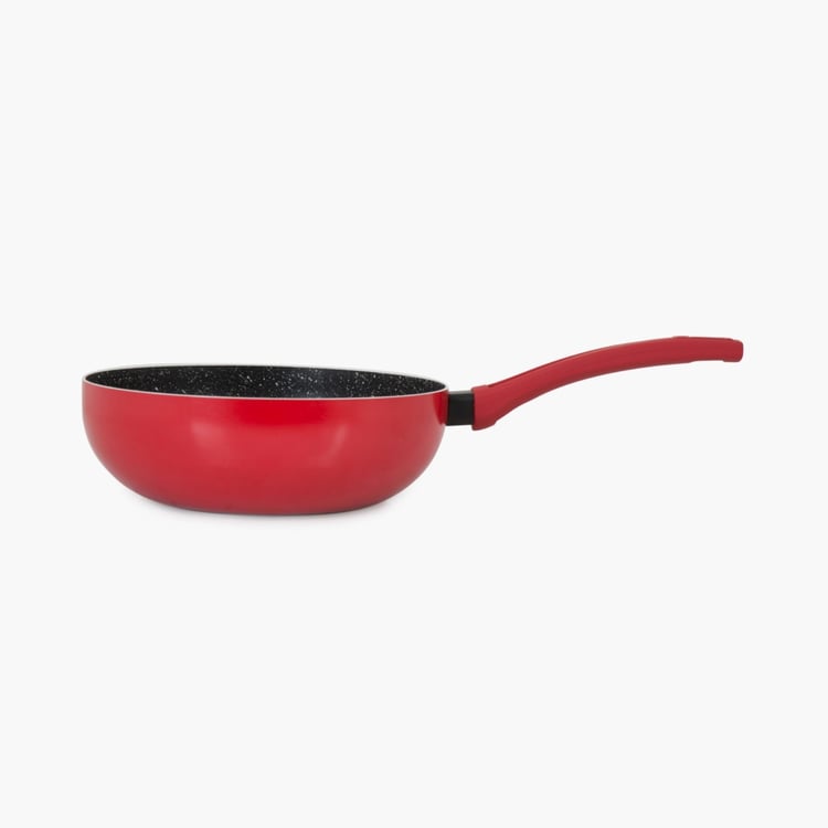 Elite Magnus Textured Frying Pan - Metal - Wok Pan With Lid - 44 cm x 24 cm x 8 cm - Red