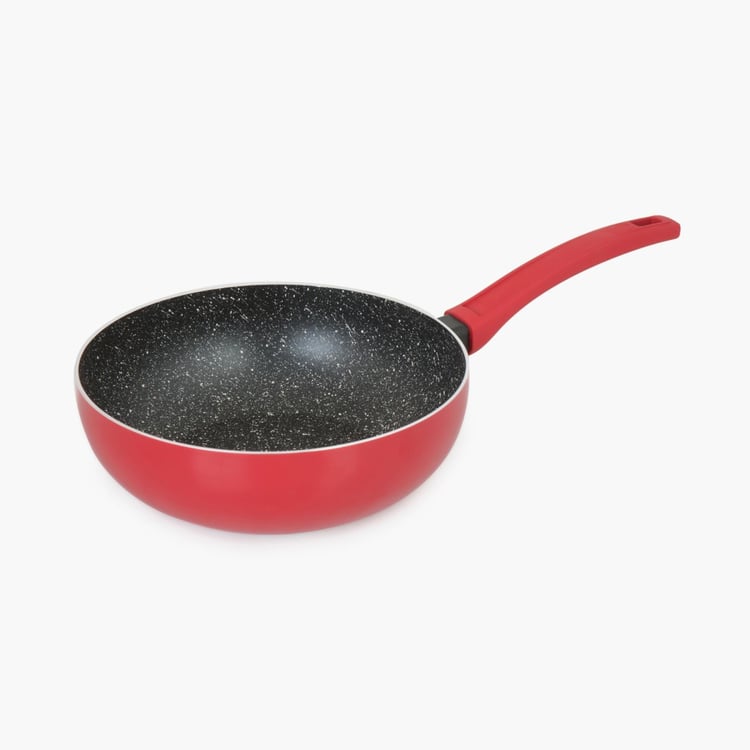 Elite Magnus Textured Frying Pan - Metal - Wok Pan With Lid - 44 cm x 24 cm x 8 cm - Red