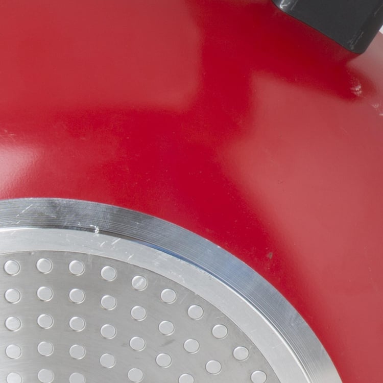 Elite Magnus Textured Frying Pan - Metal - Wok Pan With Lid - 44 cm x 24 cm x 8 cm - Red
