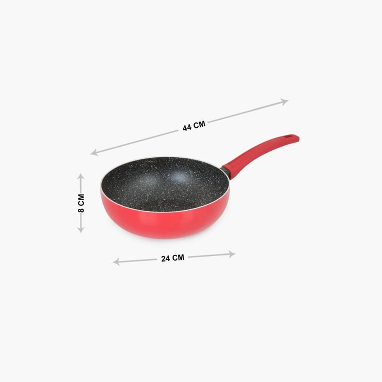 Elite Magnus Textured Frying Pan - Metal - Wok Pan With Lid - 44 cm x 24 cm x 8 cm - Red