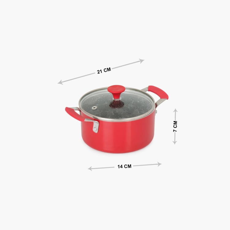 Elite-Magnus Solid Casserole - Metal - Casserole With Lid - 21 cm x 14 cm x 11 cm - Red