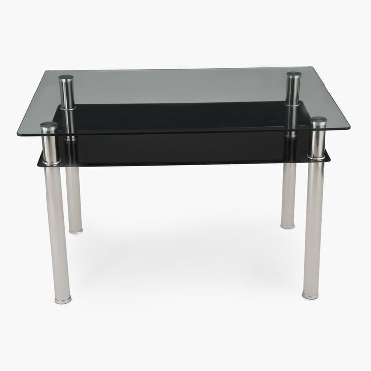 Floris Tempered Glass And Stainless Steel Dining Table- 6 Seater - Transparent-Without Chair
