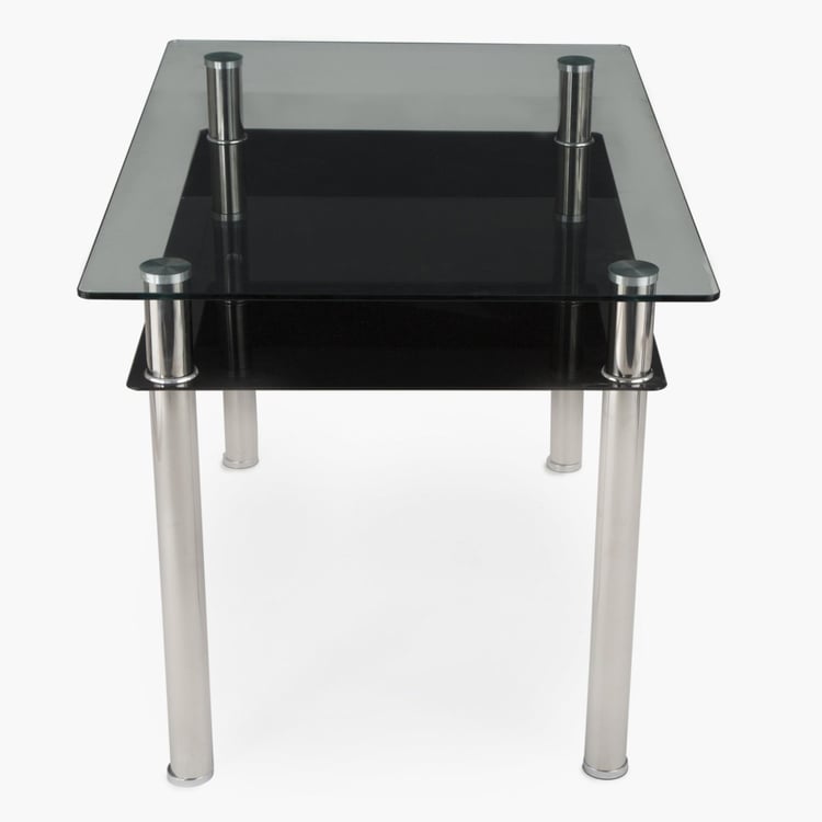 Floris Tempered Glass And Stainless Steel Dining Table- 6 Seater - Transparent-Without Chair