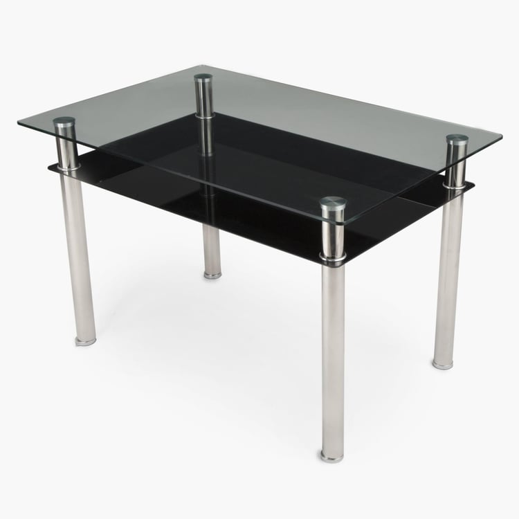 Floris Tempered Glass And Stainless Steel Dining Table- 6 Seater - Transparent-Without Chair