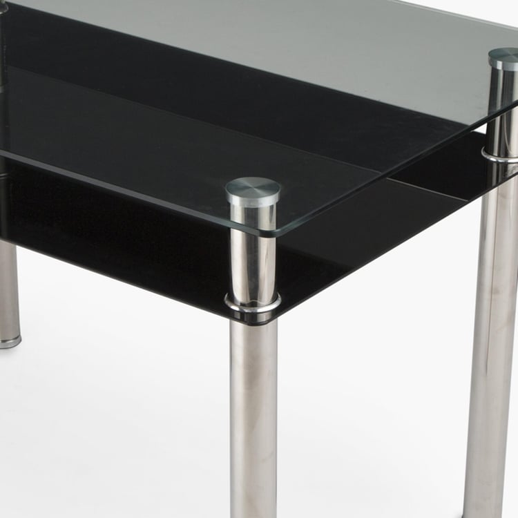Floris Tempered Glass And Stainless Steel Dining Table- 6 Seater - Transparent-Without Chair