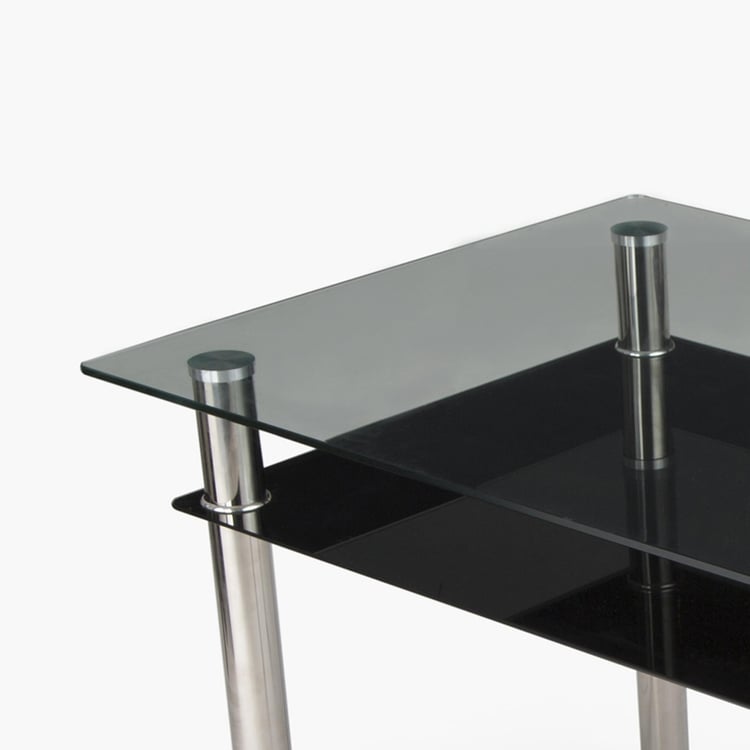 Floris Tempered Glass And Stainless Steel Dining Table- 6 Seater - Transparent-Without Chair