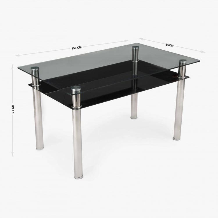 Floris Tempered Glass And Stainless Steel Dining Table- 6 Seater - Transparent-Without Chair