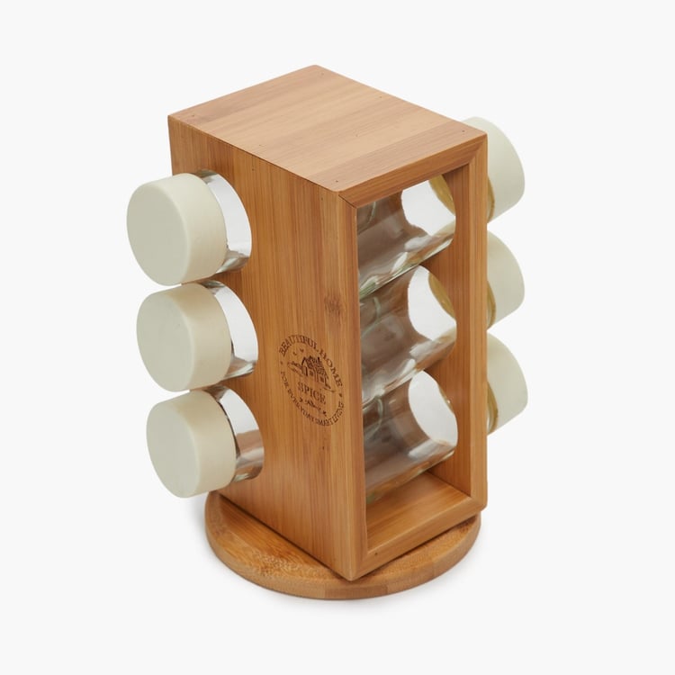 Mendo 7Pcs Bamboo Spice Rack Set