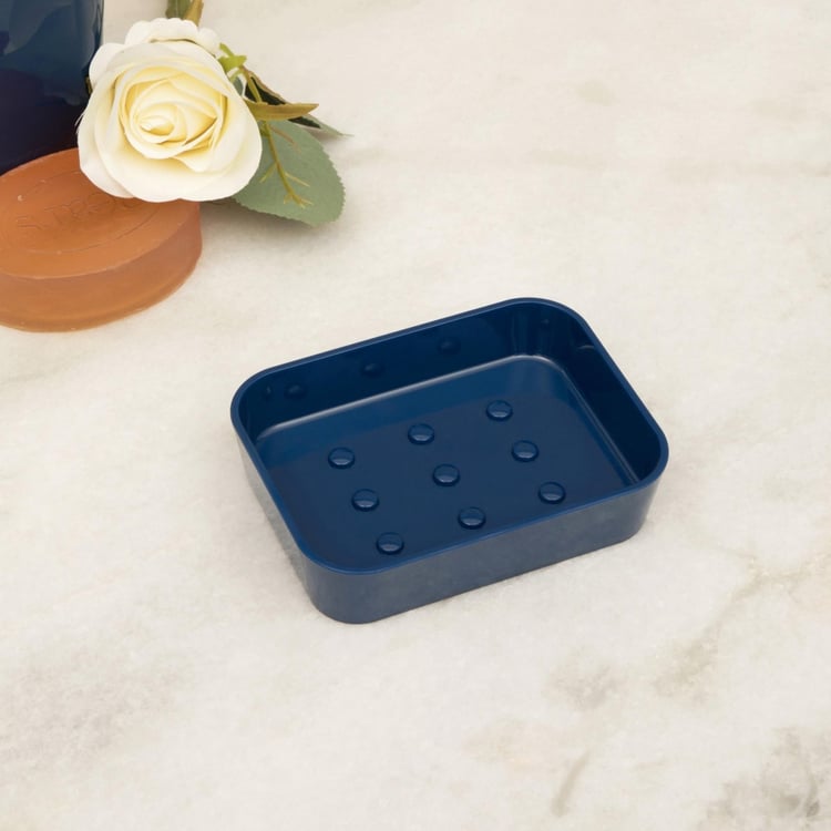 Hilda Jasmine Solid Rectangular Single Pc. Soap Dish - 12 cm x 9 cm x 2.8 cm - Plastic - Blue