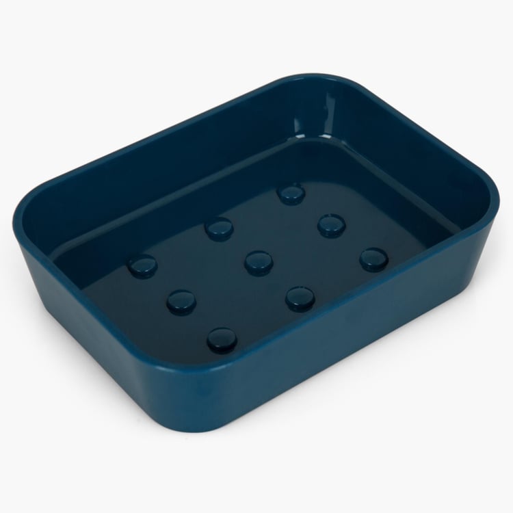 Hilda Jasmine Solid Rectangular Single Pc. Soap Dish - 12 cm x 9 cm x 2.8 cm - Plastic - Blue