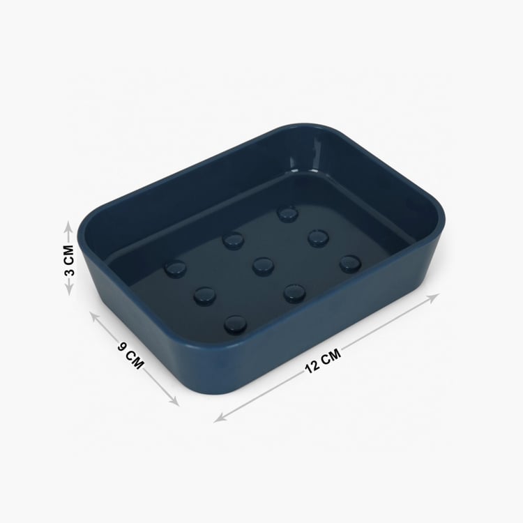 Hilda Jasmine Solid Rectangular Single Pc. Soap Dish - 12 cm x 9 cm x 2.8 cm - Plastic - Blue