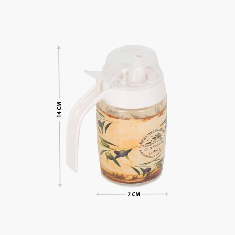 Beautiful Home Printed  Oil Jar - Glass -250ml -Oil Jar 10.5 cm  L x 7 cm  W x 14 cm  H -Brown -