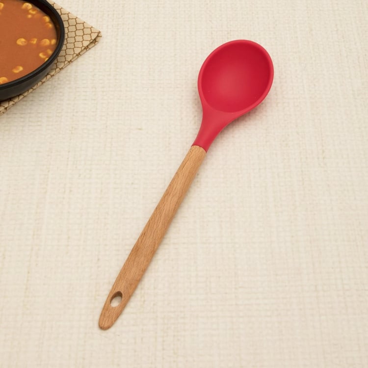 Rosemary Solid Spatulas - Wood - Slotted Spoon 32.5 cm x 7.5 cm x 5.5 cm -Red