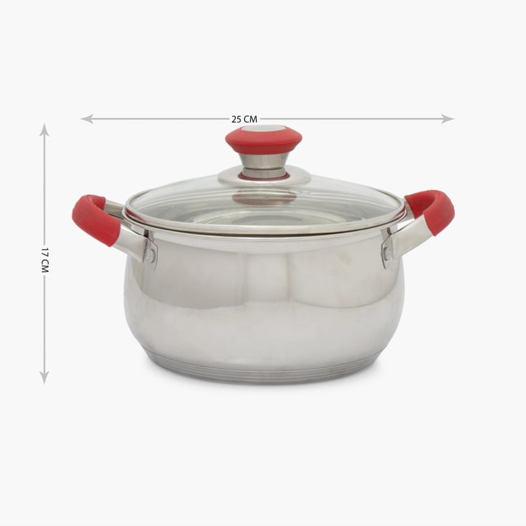 Elite-Magnus Solid Pots - Stainless Steel - Sauce Pot With Glass Lid 25 cm x 17 cm -Silver