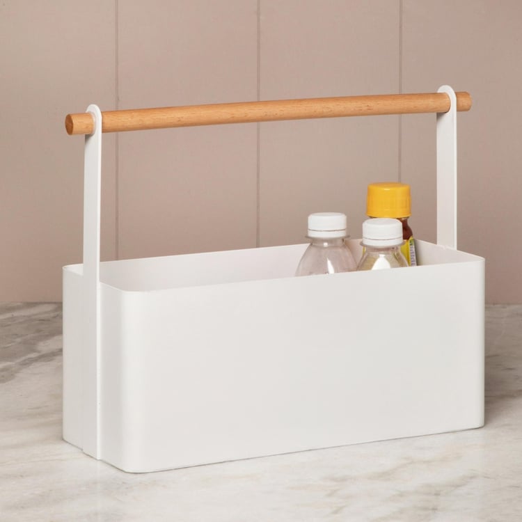 Orion-Mattle White Solid Metal Caddy - 29 x 12.5 x 23.5cm