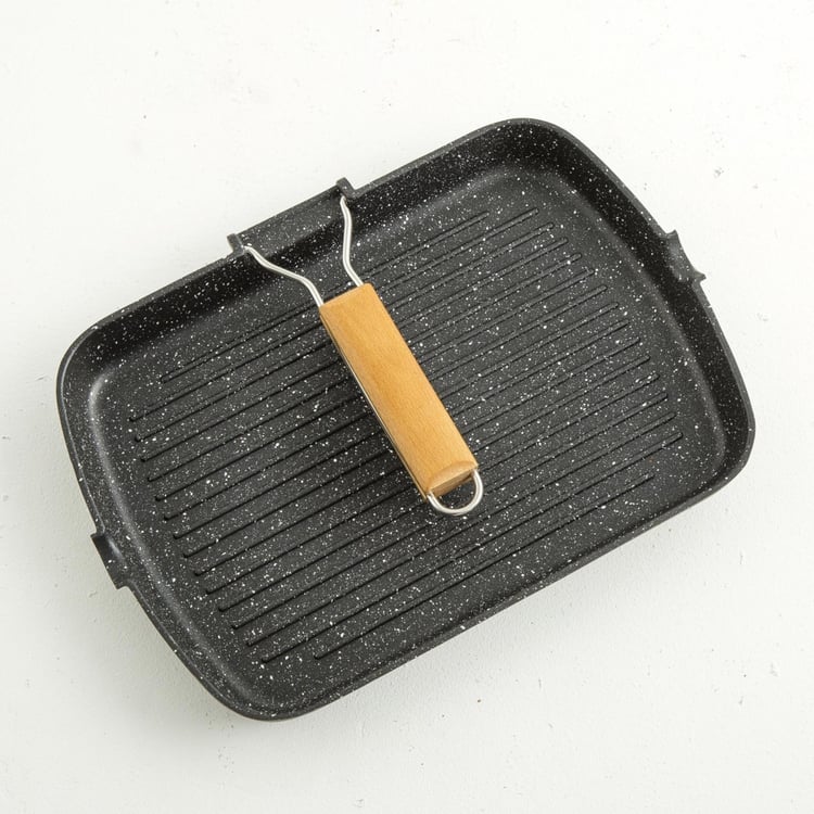 Truffles-Havana Solid Grill Pans - Aluminium - Grill Pan 44 cm L x 24 cm W x 3.8 cm H -Black