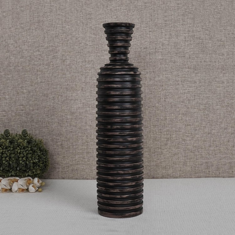 Colossal-Edwic Polyresin Ribbed Tall Vase - Brown - 14.5 cm L x 14.5 cm W x 60 cm H