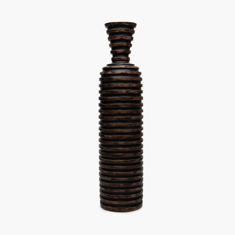 Colossal-Edwic Polyresin Ribbed Tall Vase - Brown - 14.5 cm L x 14.5 cm W x 60 cm H