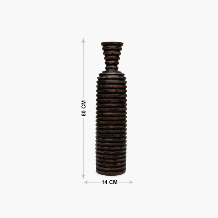 Colossal-Edwic Polyresin Ribbed Tall Vase - Brown - 14.5 cm L x 14.5 cm W x 60 cm H