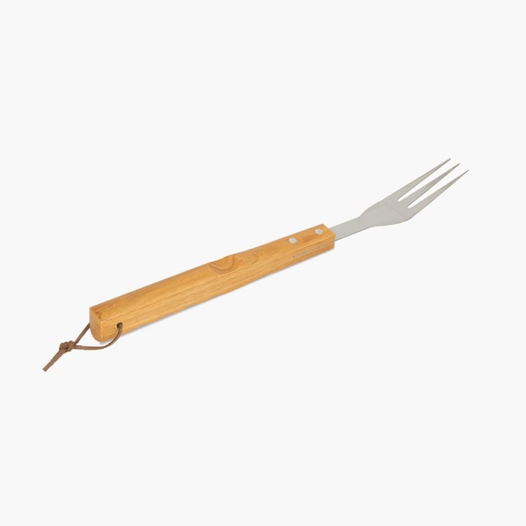 Truffles-Windsor Solid  Barbeque Fork - Wood - Barbeque Fork 42 cm x 3.5 cm x 3 cm -Silver