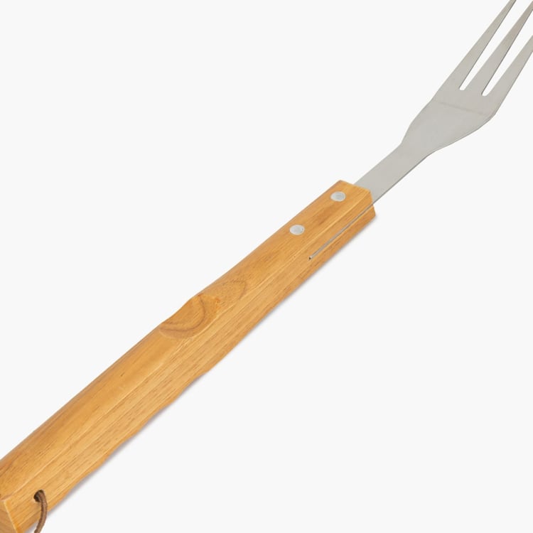 Truffles-Windsor Solid  Barbeque Fork - Wood - Barbeque Fork 42 cm x 3.5 cm x 3 cm -Silver