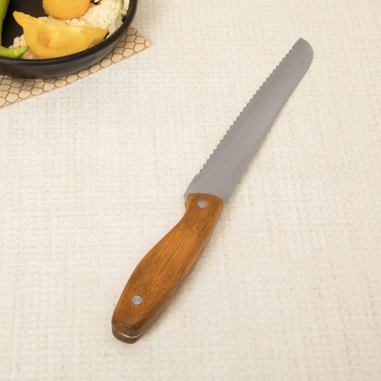 Truffles-Windsor Solid  Wooden Handle Bread Knife - Stainless Steel - Bread Knife 34 cm x 3 cm -Silver