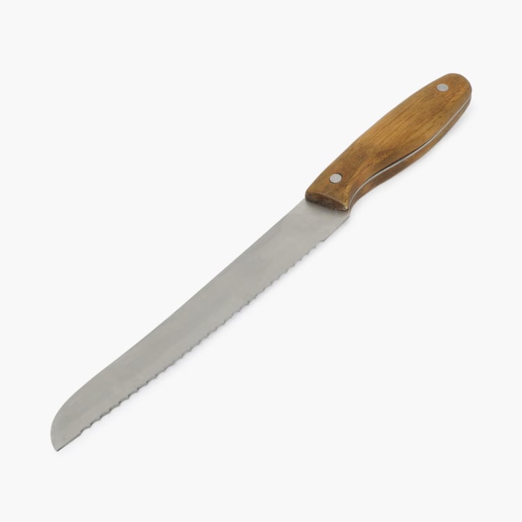 Truffles-Windsor Solid  Wooden Handle Bread Knife - Stainless Steel - Bread Knife 34 cm x 3 cm -Silver