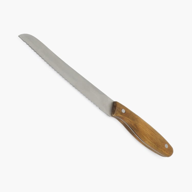 Truffles-Windsor Solid  Wooden Handle Bread Knife - Stainless Steel - Bread Knife 34 cm x 3 cm -Silver